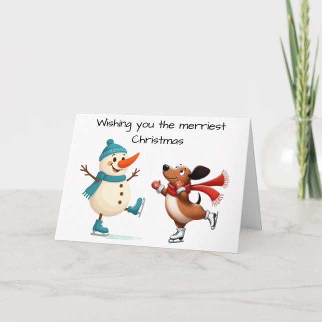 Cartão De Agradecimento Ice Skating Dachshund Christmas Card (Frente)