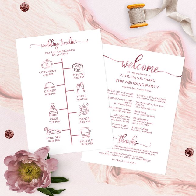 Cartão De Agradecimento Ícone de Itinerário de Casamento Chic Script Progr (Criador carregado)