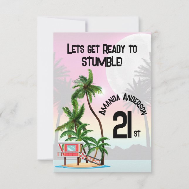 Cartão De Agradecimento Ilha Tropical Palm Tree Sunset (Frente)