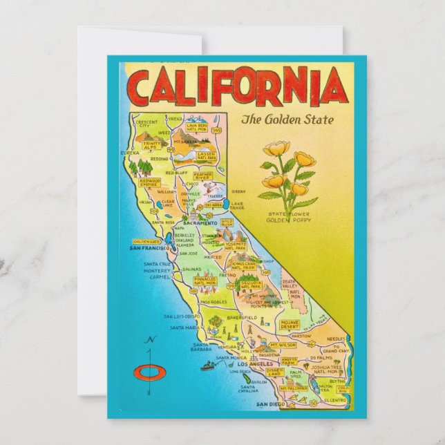 Cartão De Agradecimento Illustrated California State 5x7 Big Postcard (Frente)