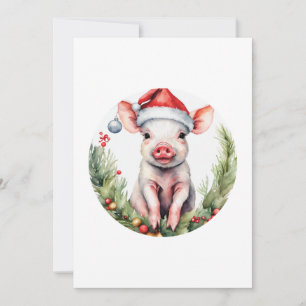 Cartão De Agradecimento Ilustração adorável de leitão de Natal apresentand