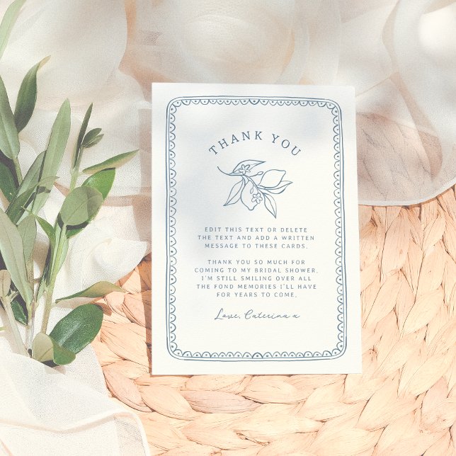 Cartão De Agradecimento Ilustração Caprichosa de Limão | Chá de Noiva Azul (Criador carregado)