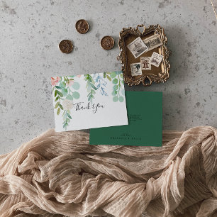 Cartão De Agradecimento Ilustração Colorida Floral Tropical Plana de Casam