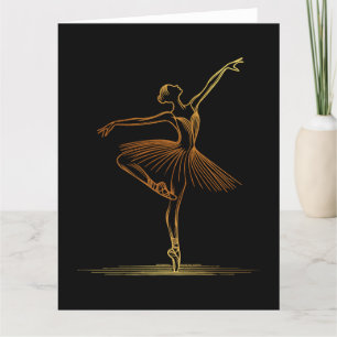 Cartão De Agradecimento Ilustração da Elegante Ouro Line Art Ballerina