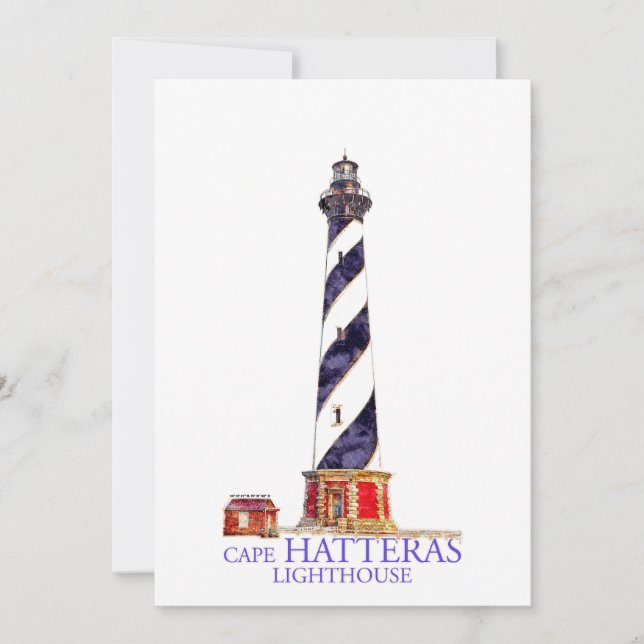 Cartão De Agradecimento Ilustração de Aquarela Farol Cape Hatteras (Frente)
