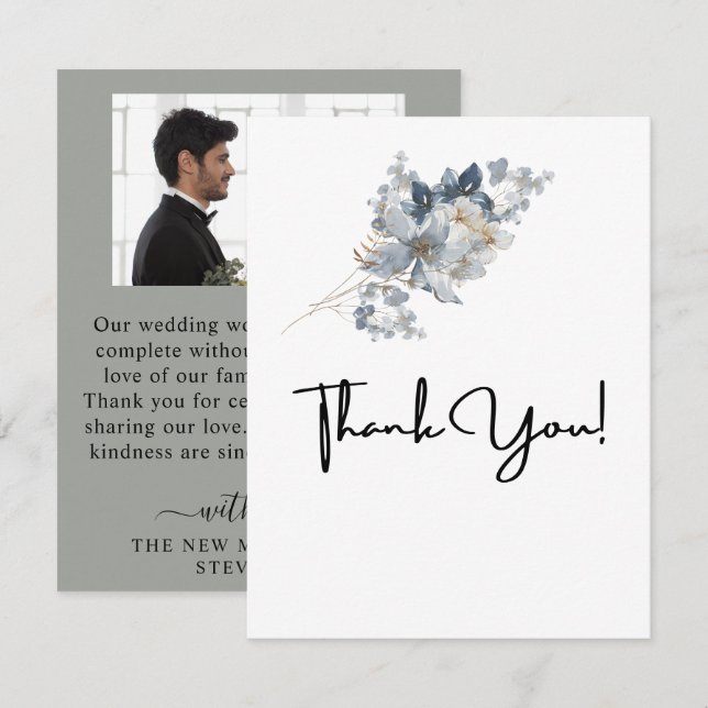 Cartão De Agradecimento Ilustração de Arranjo Floral em Aquarela Rústica (Frente/Verso)