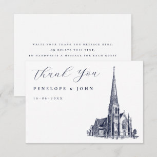 Cartão De Agradecimento Ilustração de casamento de igreja vintage elegante