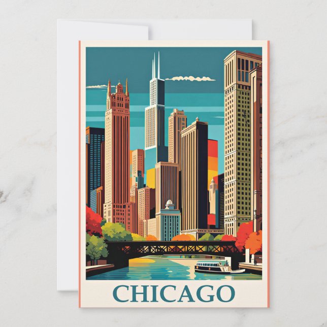 Cartão De Agradecimento Ilustração de Chicago Vintage (Frente)