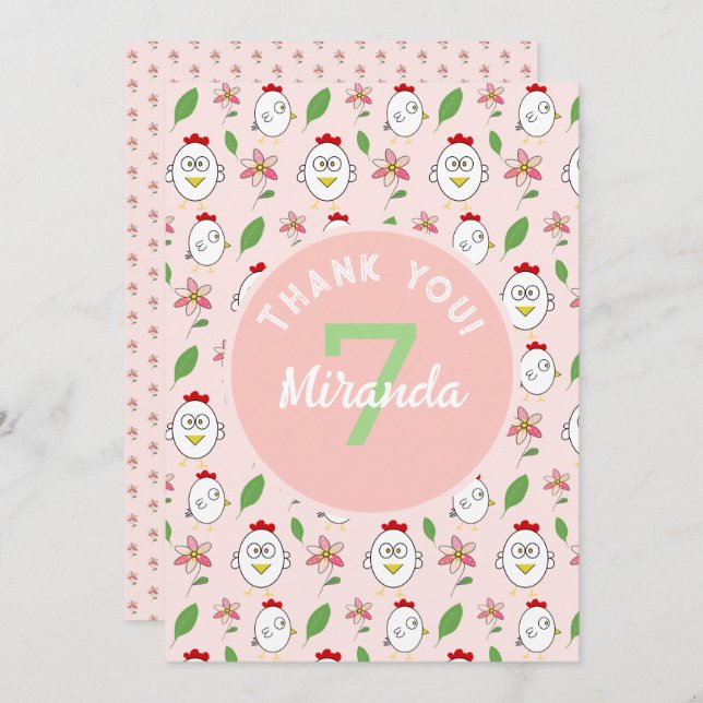 Cartão De Agradecimento Ilustração de Galinha de Cartoon Bonito (Frente/Verso)