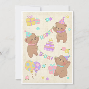Cartão De Agradecimento Ilustração de Ursinhos de Pelúcia de Aniversário F