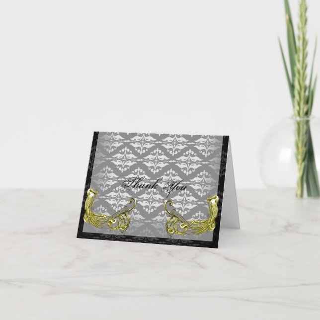 Cartão De Agradecimento Ilustração do Pavão Dourado no Obrigado de Damasco (Frente)