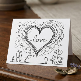 Cartão De Agradecimento Ilustração Minimalista de Coração de Amor Desenhad