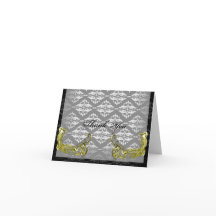 Ilustração Peacock do ouro no Damask Obrigado