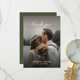Cartão De Agradecimento Imagem de Casamento Verde Oleícola de Sobreposição