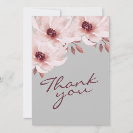 Cartão De Agradecimento Imagem Floral de Cor de Água Rujosa, Cor de Rosa,