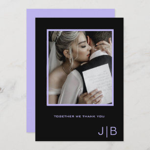 Cartão De Agradecimento Imagem simples de monograma preto e lavanda