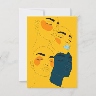 Cartão De Agradecimento Impressão de Arte de Linha Abstrata, Quatro Rostos