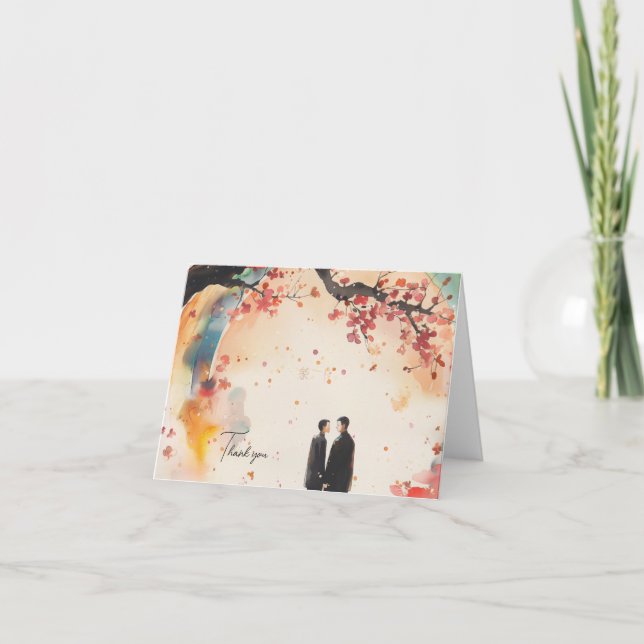 Cartão De Agradecimento Impressão de Arte Digital de Dois Noivos (Frente)