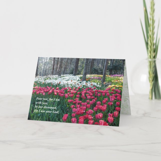 Cartão De Agradecimento Incentivo escritural num campo de tulipas. (Frente)