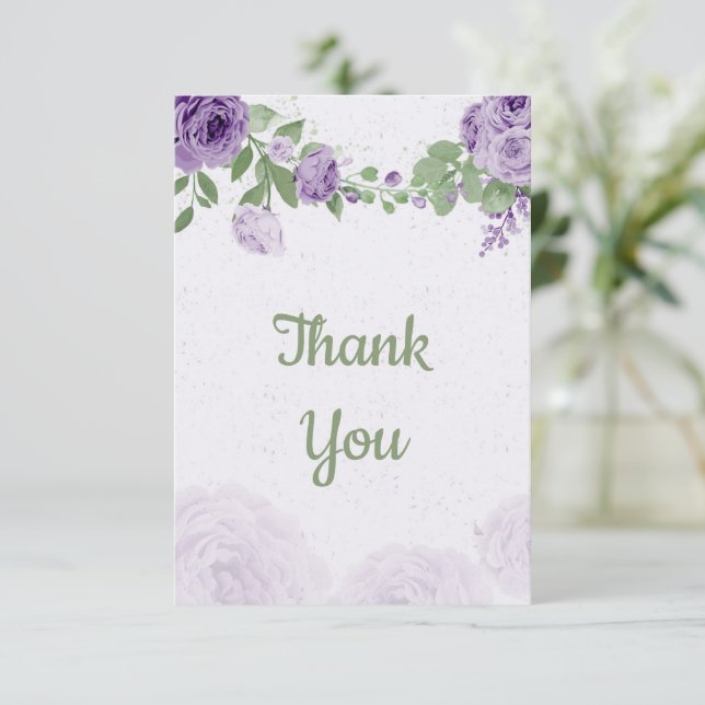Cartão De Agradecimento incrível flores roxas verdes botânicas (Em pé/Frente)