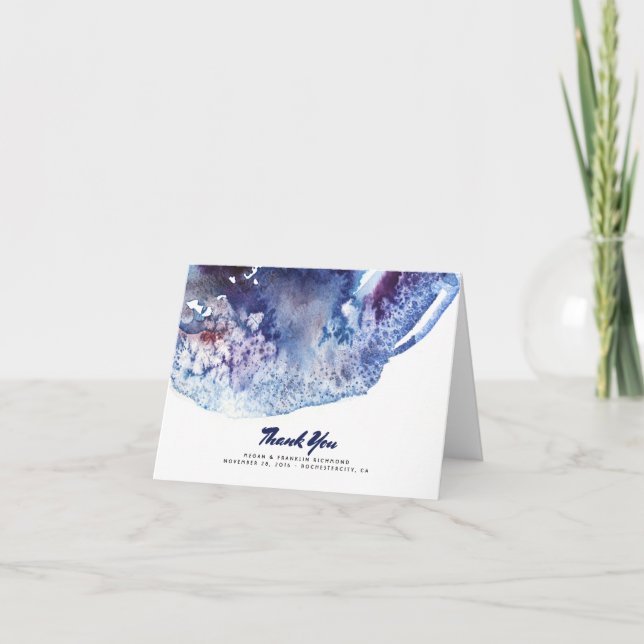 Cartão De Agradecimento Indigo Agata Crystal Modern Watercolor Obrigado (Frente)