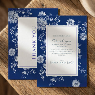 Cartão De Agradecimento Indigo Azul Floral Chinoiserie Casamento Agradecim