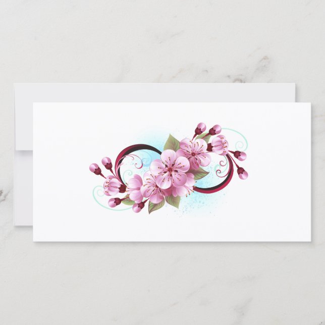 Cartão De Agradecimento Infinidade com Flores de Flor Sakura (Frente)