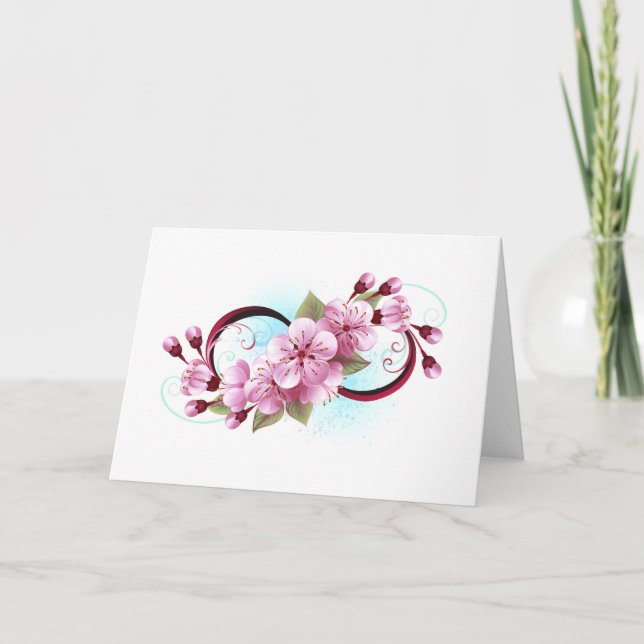Cartão De Agradecimento Infinidade com Flores de Flor Sakura (Frente)