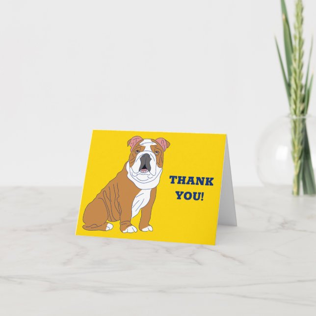 Cartão De Agradecimento Inglês - Bulldog Illustration Bright Yellow (Frente)