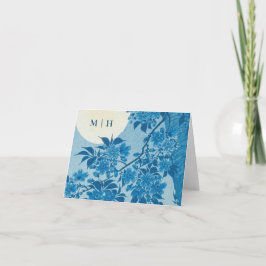 Cartão De Agradecimento Iniciais Antigos do Flor Azul-Cereja Japonês