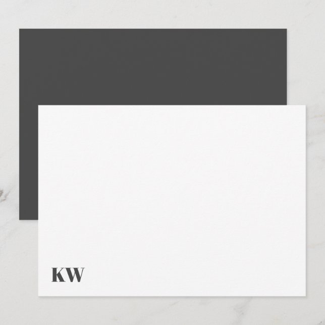 Cartão De Agradecimento Iniciais de Monograma em Branco Preto Personalizad (Frente/Verso)