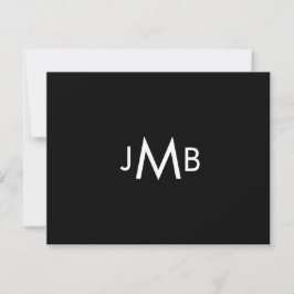 Cartão De Agradecimento Iniciais Monogramadas Minimalistas Pretas dobradas