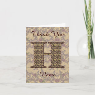 Cartão De Agradecimento Inicial de Monograma H Floral Vintage Elegante