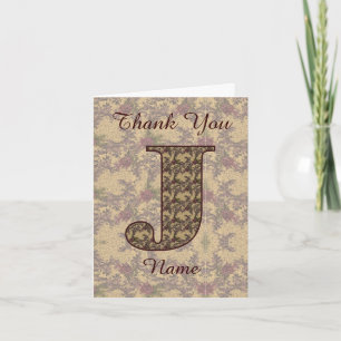 Cartão De Agradecimento Inicial de Monograma J Floral Vintage Elegante 
