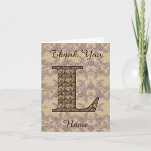 Cartão De Agradecimento Inicial Monograma L Floral Vintage Elegante 