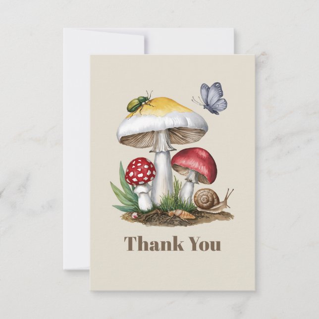 Cartão De Agradecimento Insetos Natureza Da Madeira De Cogumelo (Frente)