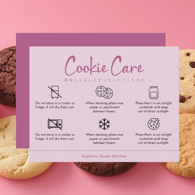 Cartão De Agradecimento Instruções de Cuidados com Biscoitos Rosa Desbotad (Criador carregado)