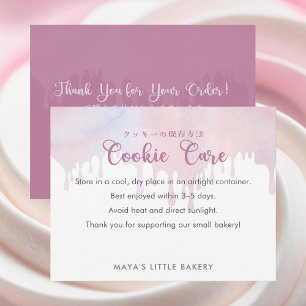 Cartão De Agradecimento Instruções de Cuidados com Biscoitos Rosa Pastel D