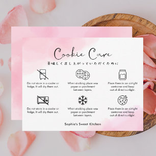Cartão De Agradecimento Instruções de Cuidados com Cookies Rosa Aguarela F