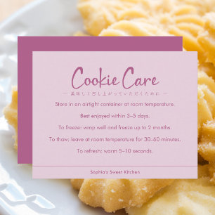 Cartão De Agradecimento Instruções de Cuidados com Cookies Rosa Tipografia