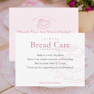 Cartão De Agradecimento Instruções de Cuidados com o Pão Coquette Rosa