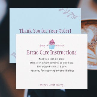 Cartão De Agradecimento Instruções de Cuidados com o Pão de Cupcake Escand