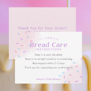 Cartão De Agradecimento Instruções de Cuidados com Pão de Rosa Pastel Com