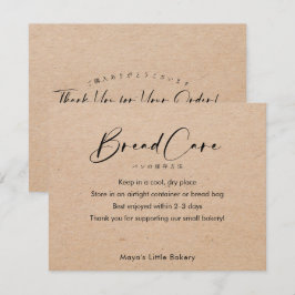 Cartão De Agradecimento Instruções de Cuidados com Pão Kraft Elegant Scrip