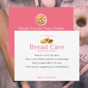 Cartão De Agradecimento Instruções de Cuidados com Pão Rosa Biscoitos Capr