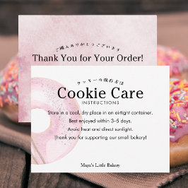 Cartão De Agradecimento Instruções de Cuidados de Biscoito Donut Rosa Rúst