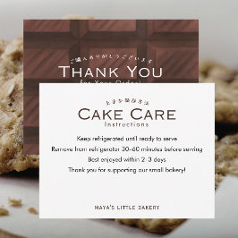 Cartão De Agradecimento Instruções de Cuidados para Bolo de Chocolate Doce