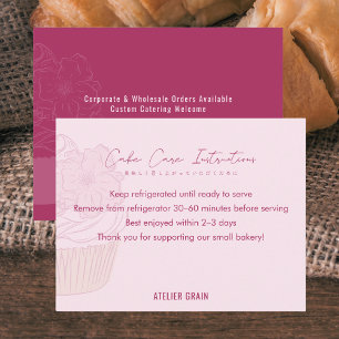 Cartão De Agradecimento Instruções de Cuidados para Bolo de Cupcake Rosa E