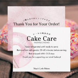 Cartão De Agradecimento Instruções de Cuidados para Bolo de Donut Rosa Rús
