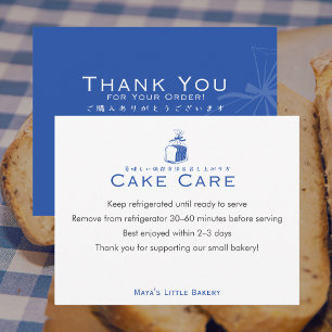 Cartão De Agradecimento Instruções de Cuidados para Bolo de Pão Azul Minim